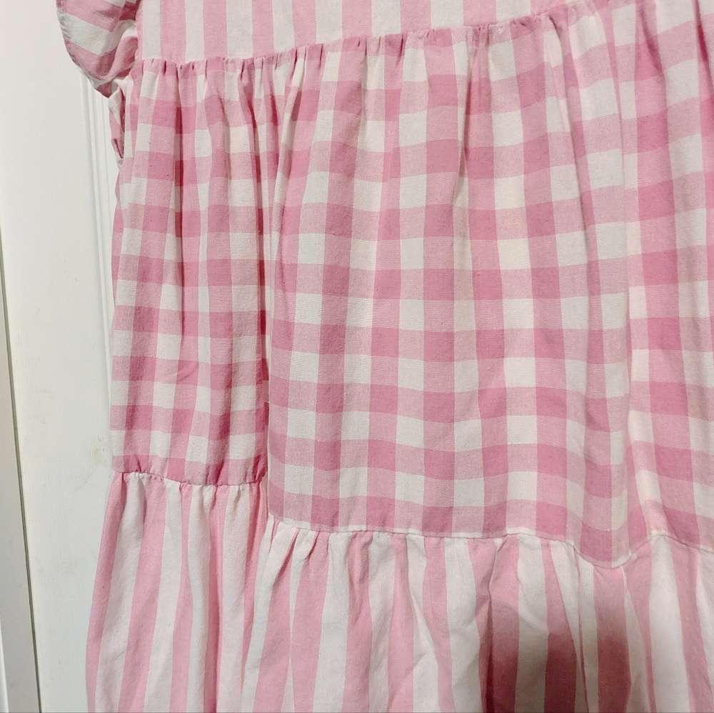 Entro Pink Mixed Stripe Gingham Tiered Flutter Sleeve Dress Small Romantic - Picture 6 of 10